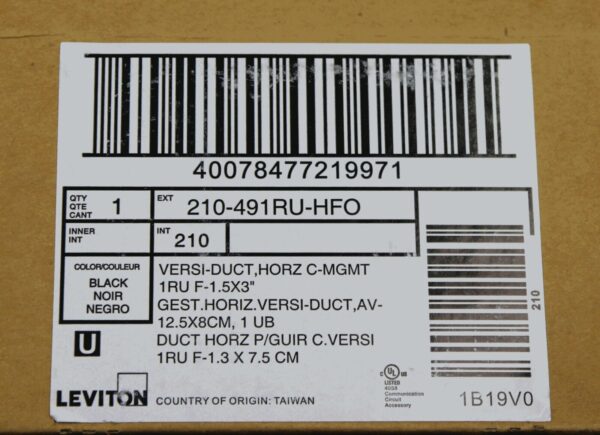 LEVITON Versi-Duct 491RU - HFO Horizontal C-Management 1.5" x 3" New - Open Box - Image 2